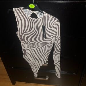 Brown and beige mesh bodysuit